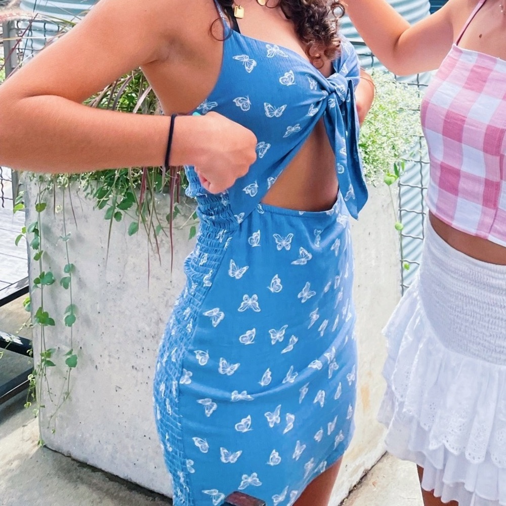 M Windsor Butterfly Blue Mini Tie Dress